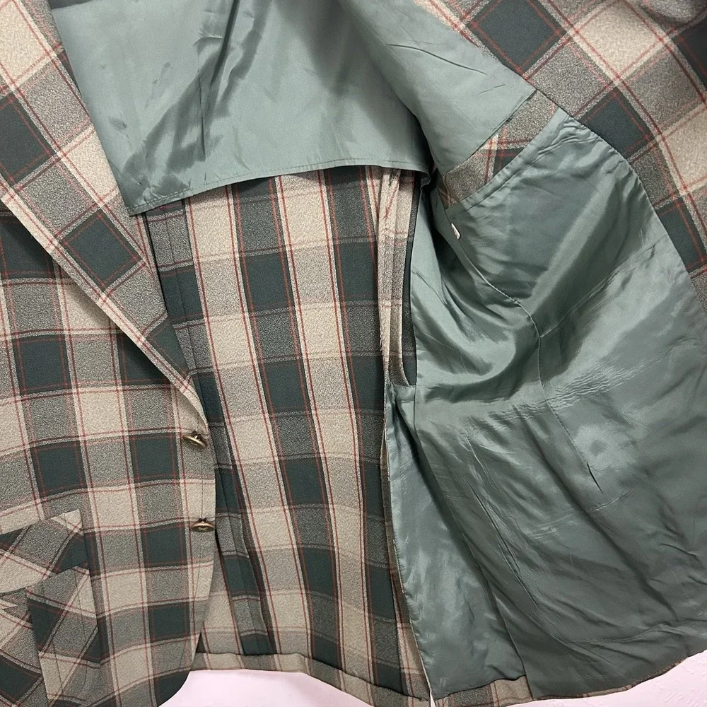 VTG John Keith Blazer Jacket Sport Coat Green Plaid Retro 70s Old Money Sz 42 R